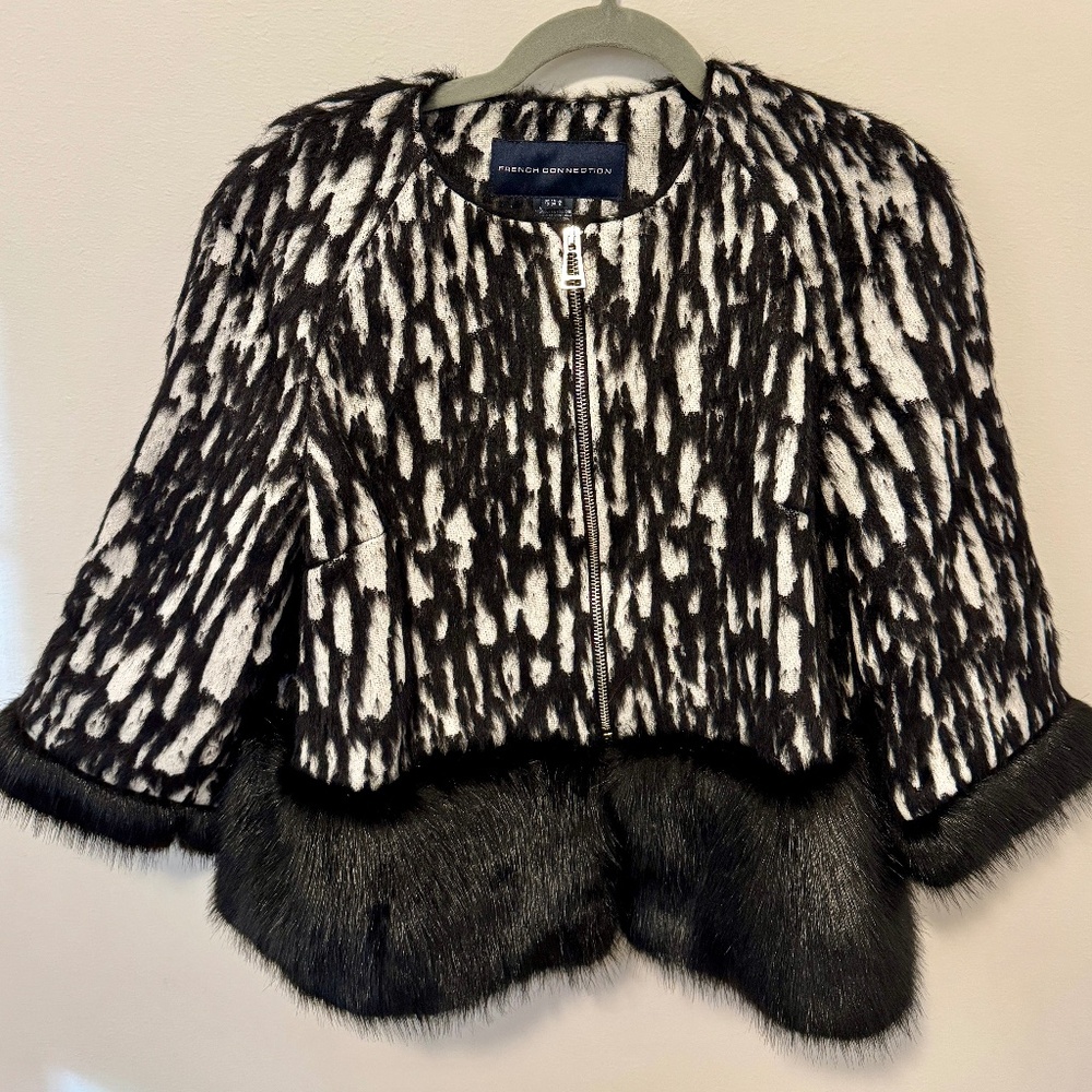 French Connection Faux Fur Crop Zip Up Jacket, Women's Size U.S. 6 - Picture 1 of 11